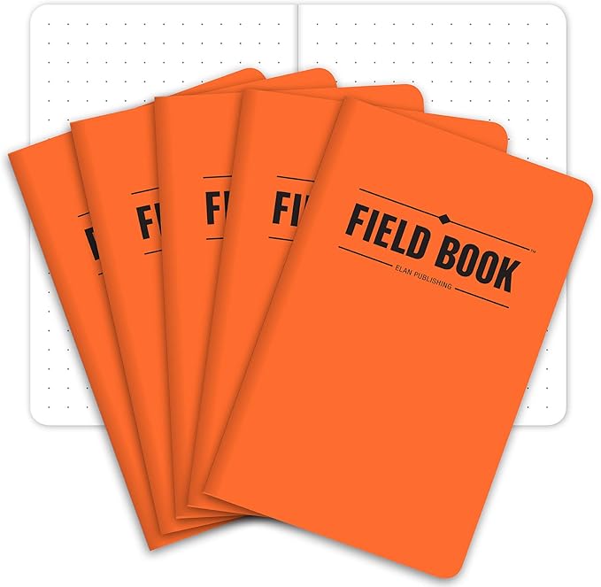 Elan Publishing Company Field Notebook 3.5"x5.5" Dot Graph Pocket Journal, Orange, Pack of 5