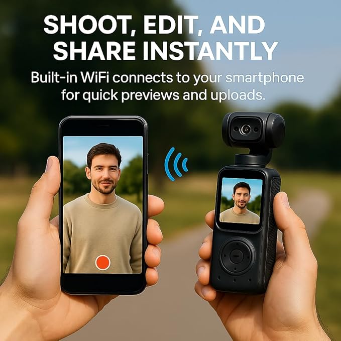 Acuvar 4K Pocket Vlogging Camera with Dual Front & Rear Cameras, 3-Axis Gimbal Stabilizer, Handheld Portable Video Camera with WiFi, Split-Screen LCD, Face Tracking, 270° Rotation & 64GB SD Card