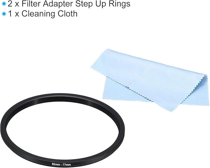 PATIKIL 82mm-77mm Metal Step Down Ring with Cleaning Cloth, 2 Pack Camera Lens Filter Adapter Ring Aluminum Filter Adapter Ring for Camera Lenses Hood, Black