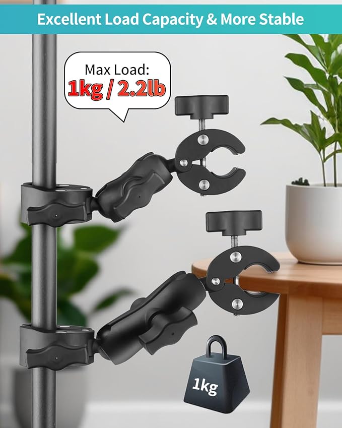 Double Super Clamp Mount 7.28"/18.5cm & 8.86"/22.5cm, Motorcycle Bike Handlebar Umbrella Pole Chair H oleder Clamp Mount for Light Stand Reflector Boom Stand Selfie Stick