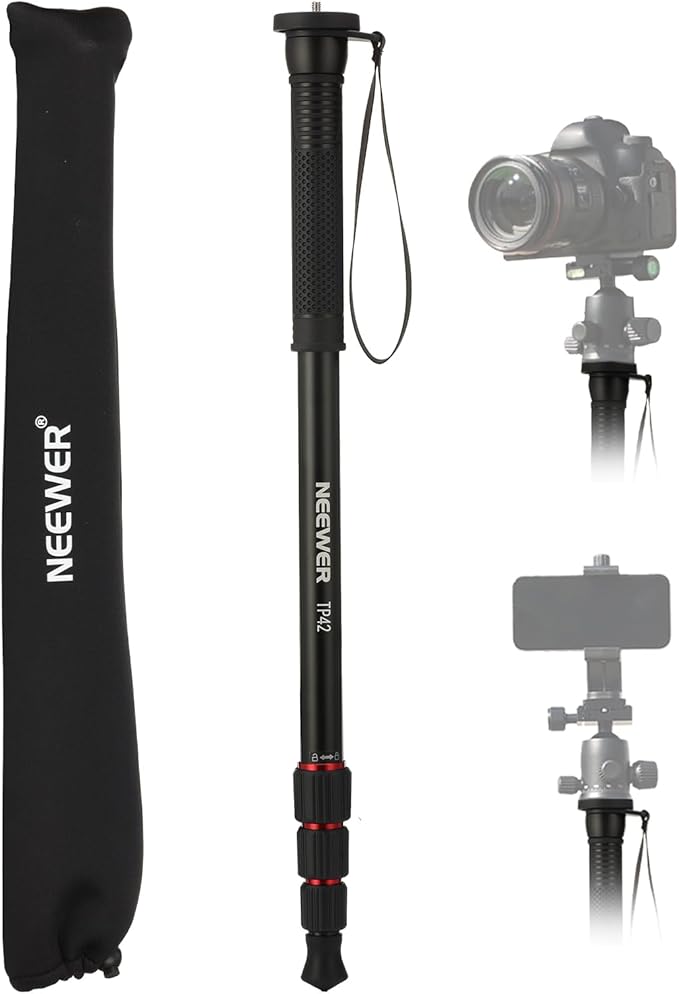NEEWER 66.5" Camera Monopod Stand, Lightweight Aluminum Travel Selfie Stick for DSLR Camcorder Photography & Video Recording, 1/4" & 3/8" Screw Adapter, Max Load 22lb, TP42
