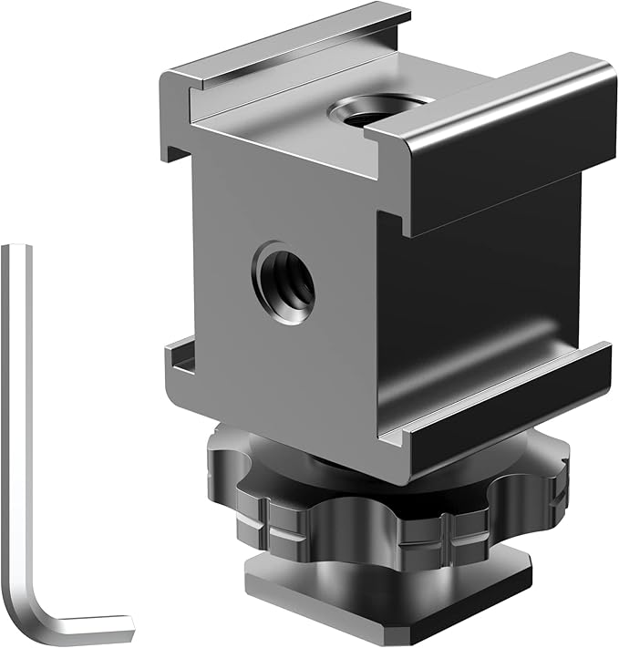 Camera Cold Shoe Mount Adapter, Aluminium Alloy Triple Hot Shoe Extension Bracket Holder for GoPro DSLR Cameras Flash Light, Monitor, Microphone