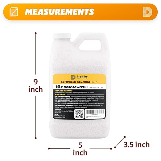 Dry & Dry [3 LBS] Activated Alumina Desiccant Beads | High-Capacity Moisture Absorber, Rechargeable Humidity Control for Industrial & Home Use