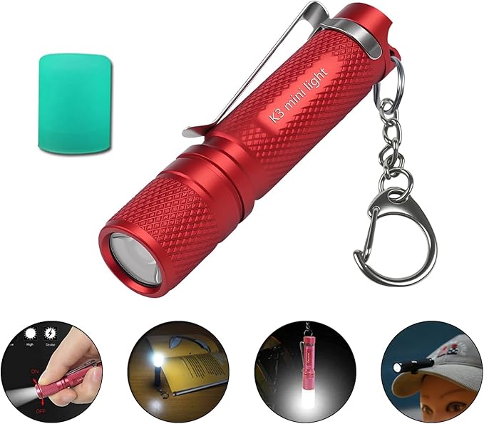K3 Mini Keychain Flashlight AAA Small Keychain Light Bright 150 Lumens with Diffuser Clip,Multipurpose Pocket Light as Candle Hat Lamp Camp Lantern for Everyday EDC Dog Walking Hiking Camping