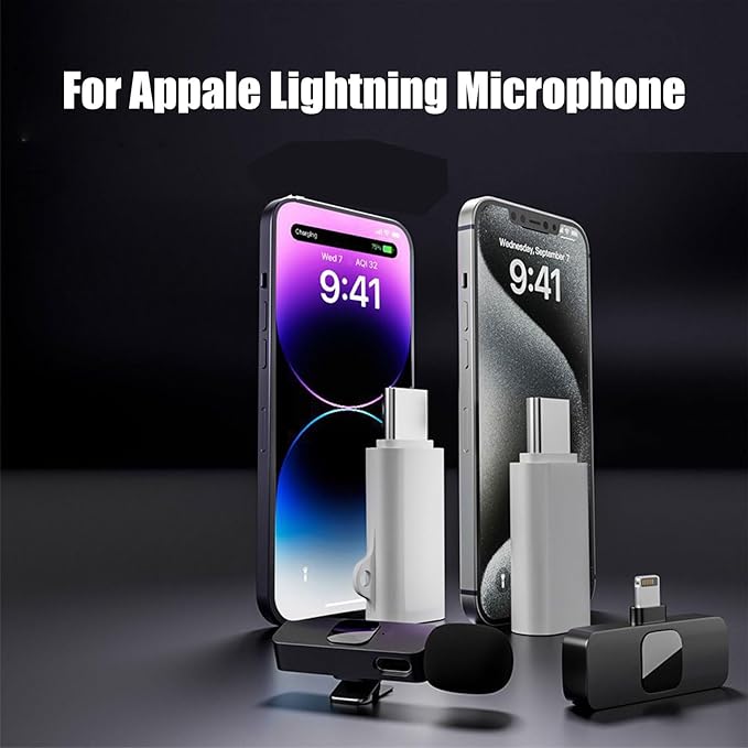 Type C to Lightning Microphone Adapter, USB C Male to Lightning Female Converter for Wireless Lavalier Microphone to your phone, Not for Headphone and Data, also Can charge for iPhone17/ 16 Series etc
