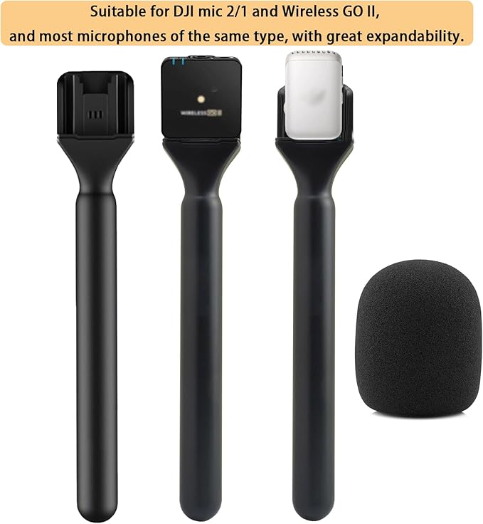 Wireless Microphone Handheld Adapter Stick - Interview Handle Mount for DJI Mic Mini/Mic 3/2/Pocket 3, Rode Wireless GO II & Hollyland Lark | Lavalier Mic Stand Holder for Vlogging & Reporting