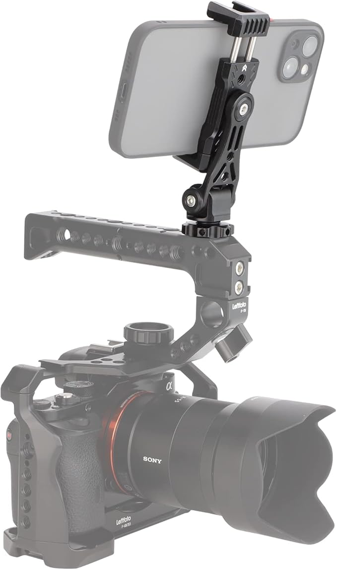 LEFTFOTO Multifunctional Universal Aluminum Phone Mount Adapter,Phone Tripod Mount with Cold Shoe & 1/4" Thread,Phone Holder Fit for Smartphone, iPhone, Cell Phone