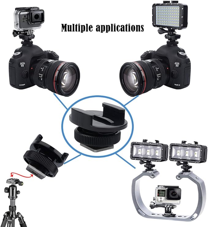 Suptig Tripod Adapter Cold Shoe Mount Compatible for GoPro Hero 13/12/11/10/9/8/7/6/5/4, DJI Osmo, Insta360, Akaso Action Cam - 2 Pack Black