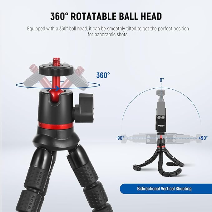 NEEWER Basics Tripod & Extension Adapter Compatible with DJI Osmo Pocket 3, 4 in 1 Mountaineering Kit, Mini Flexible Tripod/Expansion Cage Frame/Mount Adapter for Vlogging, GP-66