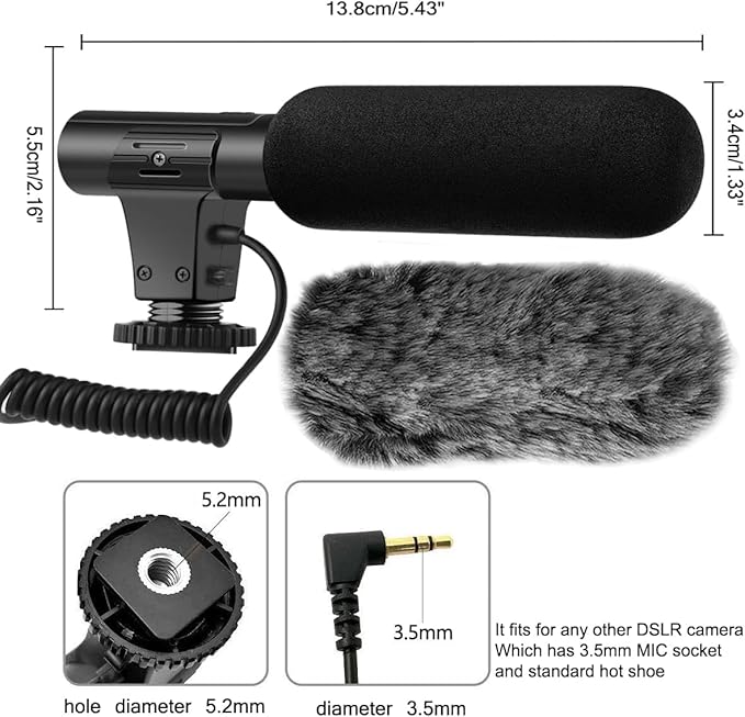 Acuvar Mini Shotgun Microphone for Camera & Smartphone, External Camera Mic for DSLR, Camcorder & Phone, 3.5mm Plug, Vlogging & YouTube