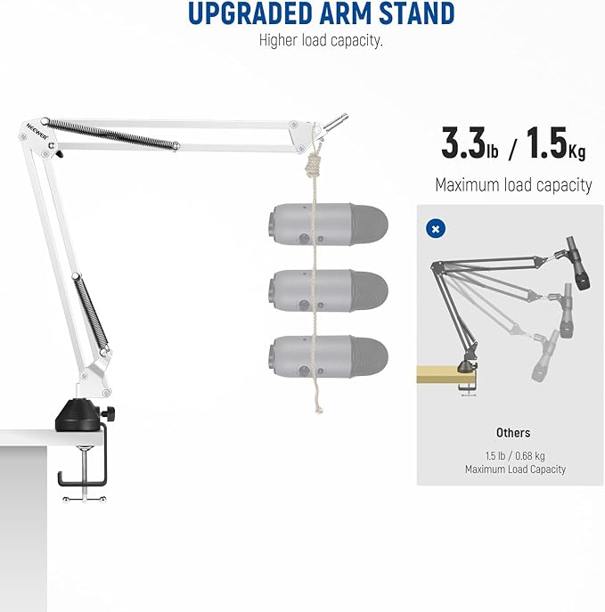 NEEWER Suspension Boom Arm Scissor Mic Stand, Microphone Arm Desk Stand with 3/8" to 5/8" Screw, Cable Ties Compatible with Blue Yeti Snowball Yeti X Quadcast, Max Load 3.3lb/1.5kg, NW-35, White