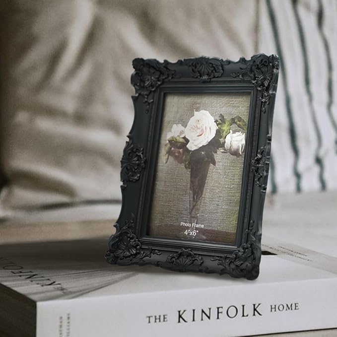 CISOO 4x6 Vintage Picture Frame Antique Ornate Black Photo Frame, for Table Top and Wall Display, Decorative Floral Design Retro Home Decor, Photo Gallery Art