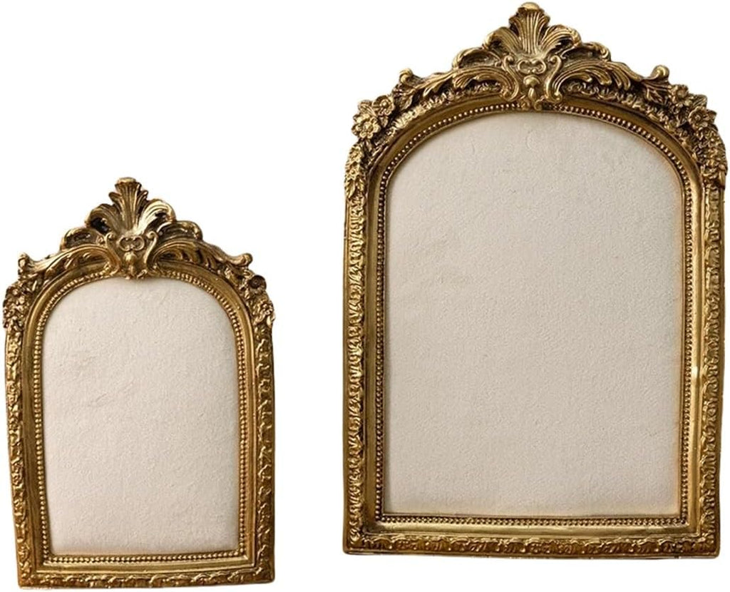 Two-Piece Gold Resin Jewelry Display Stand, Vintage Photo Frame Earring Holder, Velvet Necklace Storage Box, Elegant Décor for Jewelry and Collectibles
