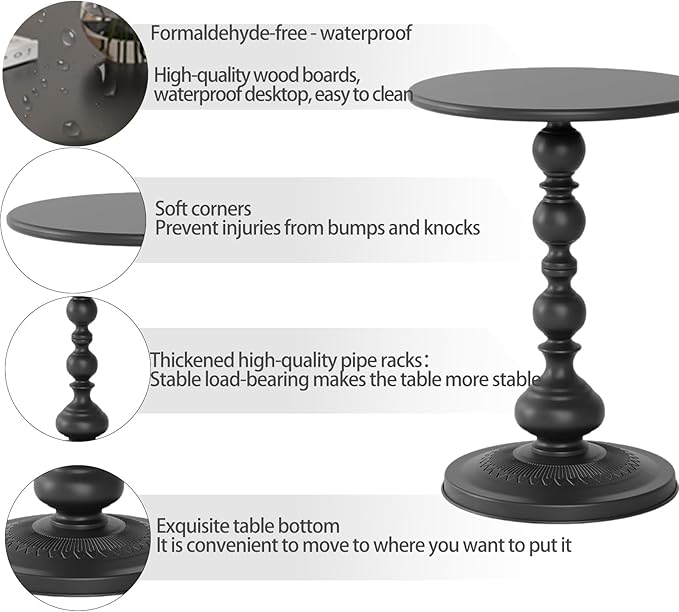2 Set Pedestal Metal Round Side Table, Black Sofa Table, Small TV Tray Table for The Sofa in The Living Room and Bedroom, Bed, Chair, Mini Coffee Table, Headboard Table, 13.77 (W)*20.47 (H)