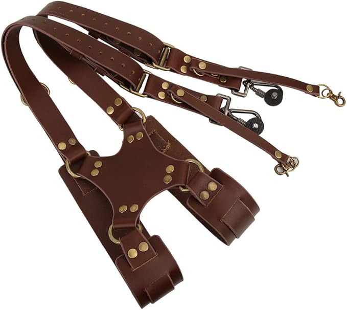 Soft and Brown Adjustable Leather Camera Strap, with Soft Shoulder Pad Camera Harness, Camera With 1/4 Inch Tripod Bracket for Digital Camera
