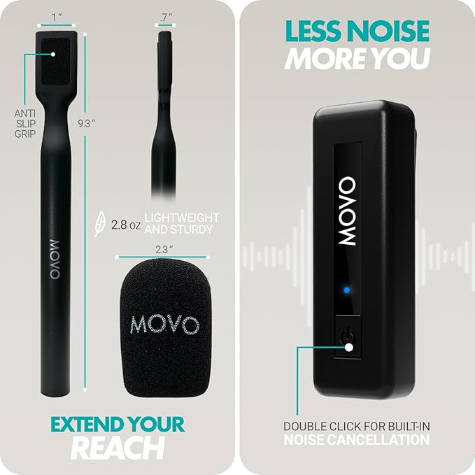 Movo Wireless Mini UC Duo Dual Ultra Compact Wireless Lavalier Microphones for iPhone 15/16/17 with Handheld Adapter - Lapel Mic with Handle Mount for Content Creators, Interviews, Reporting and More