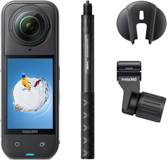 Insta360 X5 Ski Bundle - Waterproof 8K 360 Camera, Invisible Selfie Stick Effect, Leading Low Light, Rugged & Replaceable Lens, 3-Hour Battery, Clear Audio, Stabilization