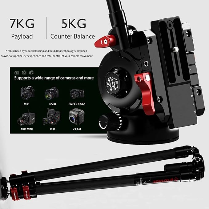 IFOOTAGE Gazelle TC9 Carbon Camera Tripod, 65" Professional Video Tripod,Komodo K7 Fluid Tripod Head, Heavyweight Fluid Video Head,for Professional Photography,Vlogging and Video Production