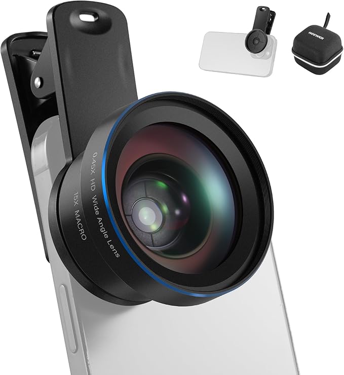 NEEWER Basics 2 in 1 Phone Camera Lens Accessories Kit, HD 0.45x Wide Angle + 15x Macro, 37mm Lens Clamp Compatible with iPhone Samsung Android Smartphone, LS-67