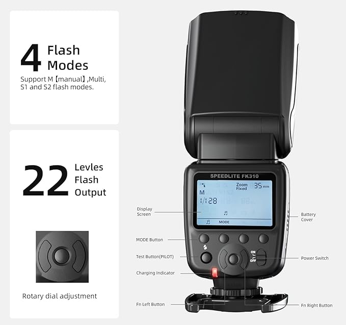 PHOTOOLEX LCD Camera Flash Speedlite for Canon Nikon Sony Panasonic Olympus Fujifilm Pentax Sigma Minolta Leica and Other SLR Digital Cameras and Digital Cameras with Single Contact Hot Shoe