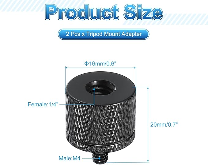 PATIKIL Tripod Screw Adapter 1/4" Female to M4 Male, 2 Pcs Tripod Nut Connectors Camera Mount Screw Camera Double Head Converter for Microphone Holder Magic Arms Accessories, 20 mm