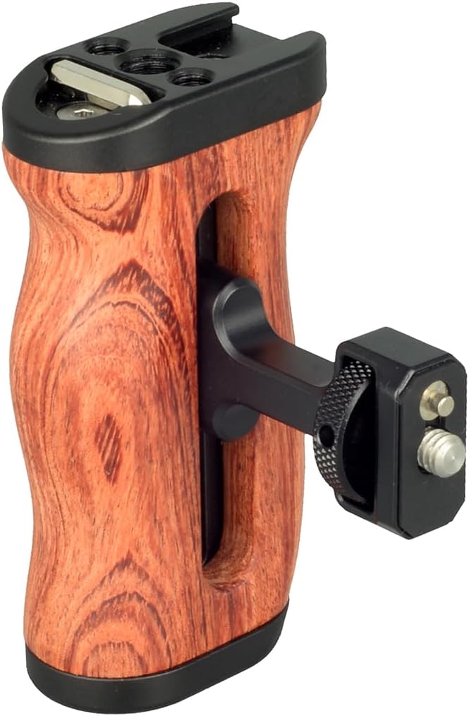 Wooden Camera Cage Side Handle Grip with 1/4" Screw Locating Mount for ARRI, Mini Side Handle for Smartphone Cage Video Rig and Action Camera Cage Compatible with Gopro/Insta360/DJI Osmo
