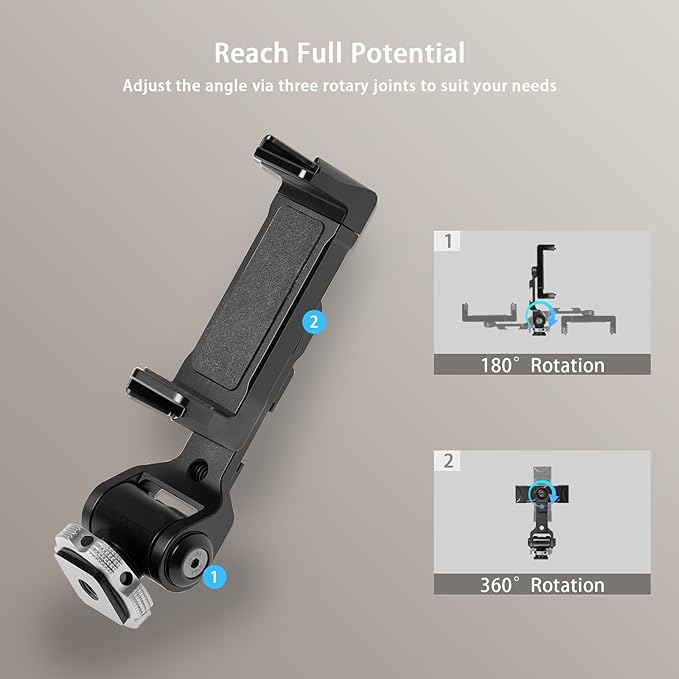 Metal Phone Tripod Mount Adapter with Cold Shoe, 360° Swivel 180° Tilt, Phone Holder Clamp Compatible with iPhone 16, 15 Pro Max Galaxy S24, etc. Free Adjustment Joints