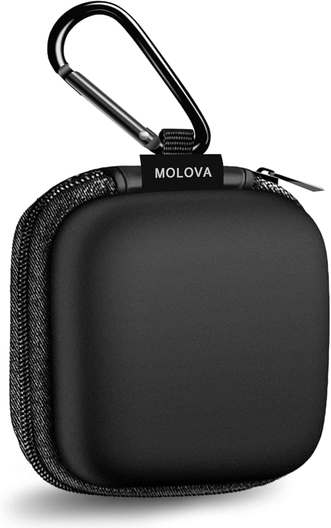 MOLOVA Square Earbud Case Portable EVA Carrying Case Storage Bag Tech Pouch Cell Phone Accessories Organizer with Carabiner for Earphone, Earbud, Earpieces, SD Memory Card, Camera Chips, Black