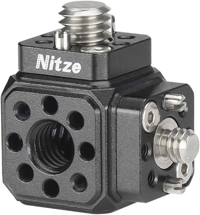 Nitze Camera Mount Cube Adapter (6-Sided) Universal Camera Mount with 1/4” Locating Holes, 3/8” Locating Holes, Cold Shoe Adapter, 1/4” Screws, 3/8” Screws and Locating Pins - N82B