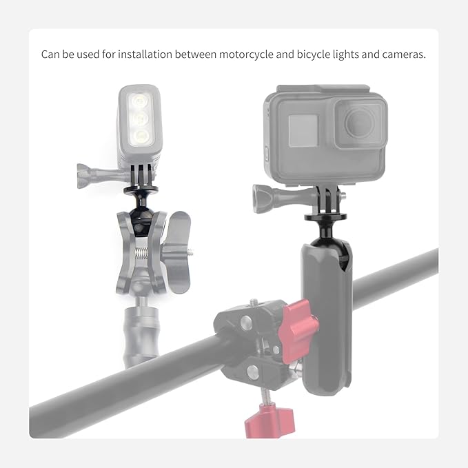 Mechrig Ball Mount Adapter,1" Ball Aluminum for Gopro Hero13/12/11/10 Insta360 X4/X3 DJI Action 5 Pro and Other Action Cameras,Compatible with RAM Ball Head Mounts B Size Double Socket Arm (MR63031)