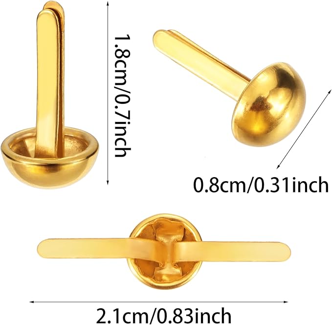 Hotop 500 Pcs Brads for Paper Crafts Metal Round Brass Paper Fasteners for Craft Art Crafting School DIY Supplies(0.3 x 0.7 Inch,Golden)