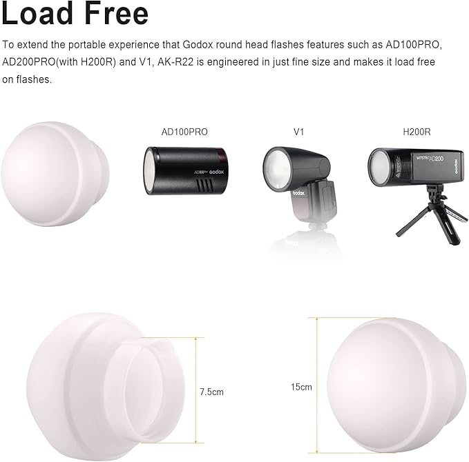 Godox AK-R22 Collapsible Diffusion Dome, Diffuser for V1/ V1pro/ V100 Round Head Flash, AD100Pro, H200R