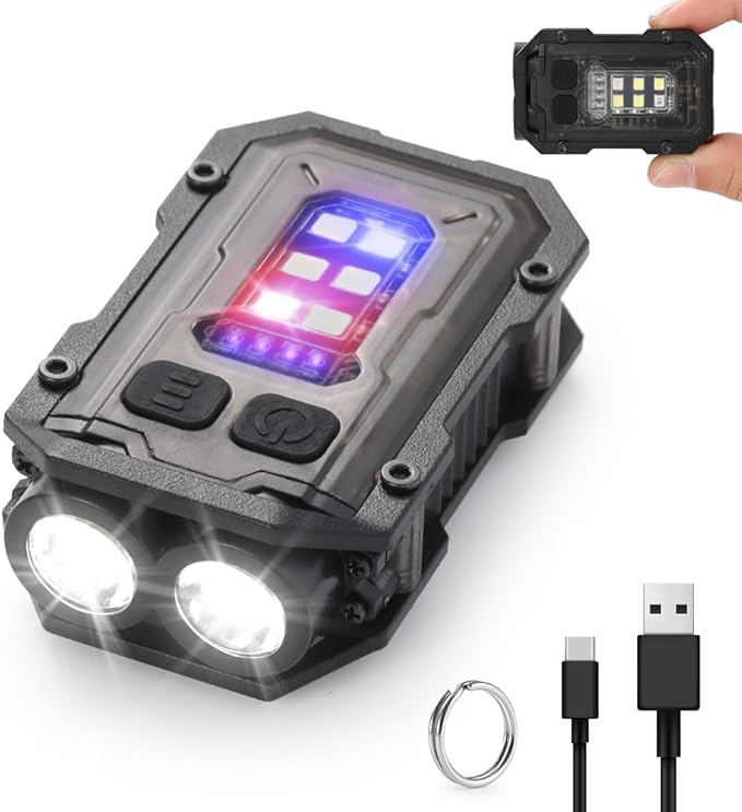 Mini EDC Flashlight, Small Powerful Keychain Flashlight with Sidelight, High Lumens 800lm, USB-C Rechargeable, Keychain Light with Clip - 8 Mode, IPX4 Waterproof, for Hiking, Running, Black