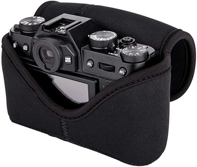 JJC Black Ultra Light Neoprene Camera Case, Compatible with X-E4 X-T30 II X-T30 X-T20 X-T10 +Short Prime Lens, 18mm F1.4/ 27mm F2.8/ 35mm F2, Pouch Bag Fuji X100V X100VI, Compact Size 127x85x84mm