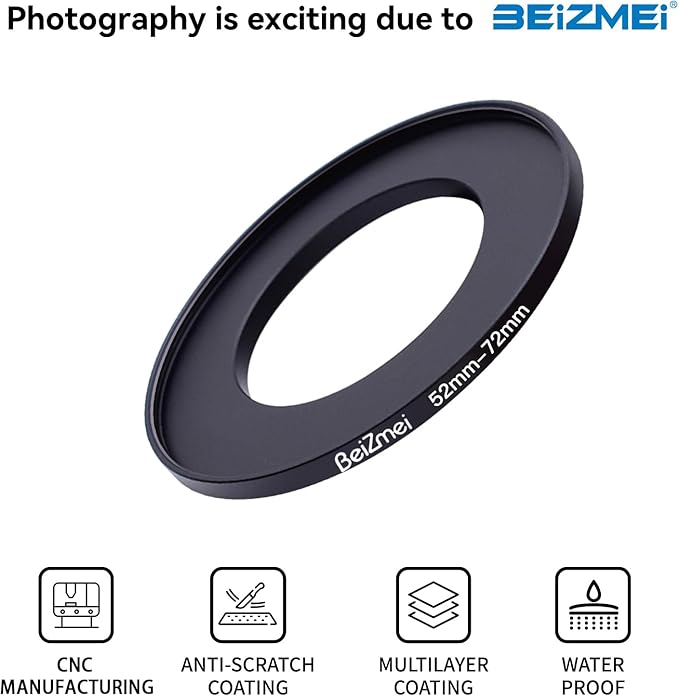 52mm to 72mm Camera Filters Ring,Filters Ring Compatiable All Brands Ø52mm Lens to Ø72mm UV ND CPL Camera Filter Accessory.Made of CNC.