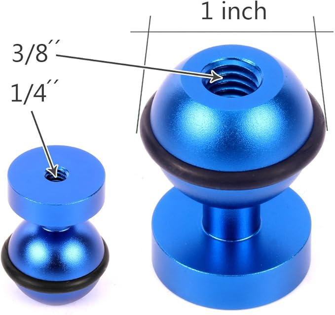 Metal Camera Ball Head Mount, 1-Inch Diameter, 1/4-Inch Hot Shoe Bracket for Diving Light (Blue)