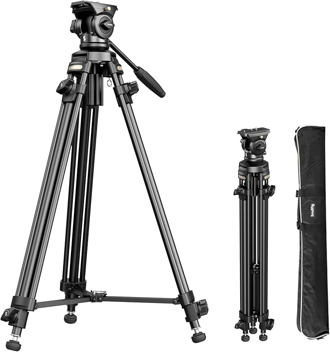 SmallRig AD-50Lite Video Tripod, Heavy Duty Tripod with 360°Fluid Head, 62" Aluminum Alloy Travel Tripods with QR Plate, Lift Rope, Load up to 11lb for DSLR, Camcorder, Camera