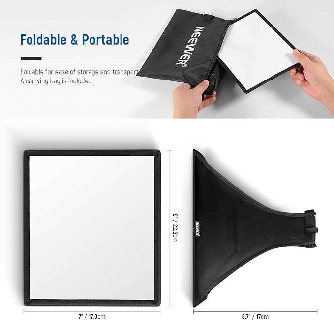 NEEWER 9"x7" Flash Diffuser Softbox — Universal Collapsible Speedlight Softbox for Canon, Nikon, Sony, Godox