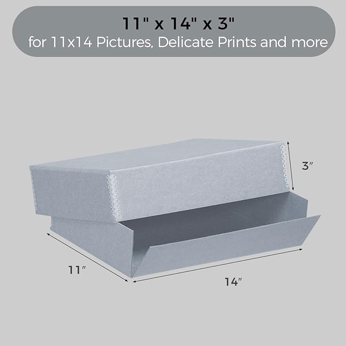 Lineco, Archival Storage Box, Museum Preservation Organizer with Drop Front Design, Acid-Free with Metal Edge, Preserves Picture Longevity, Photos, Documents, Crafts, DIY, 11x14