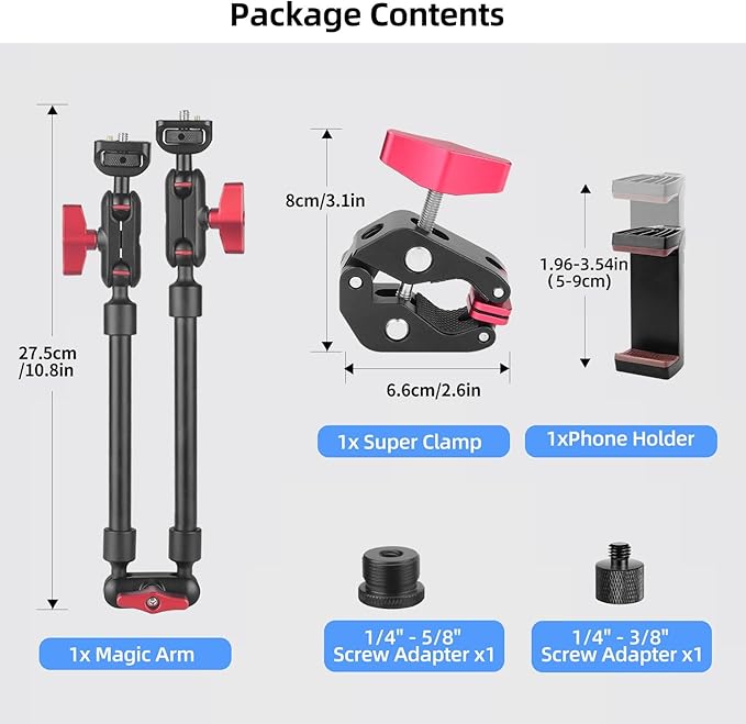 HEMMOTOP 22in Magic Arm with Clamp, Long Articulating Arm Camera Mount, Adjustable Phone Mount Holder 360° Rotation, Mic Arm for Microphone, LED Lights, for iPhone, Tripod, Desk, Table