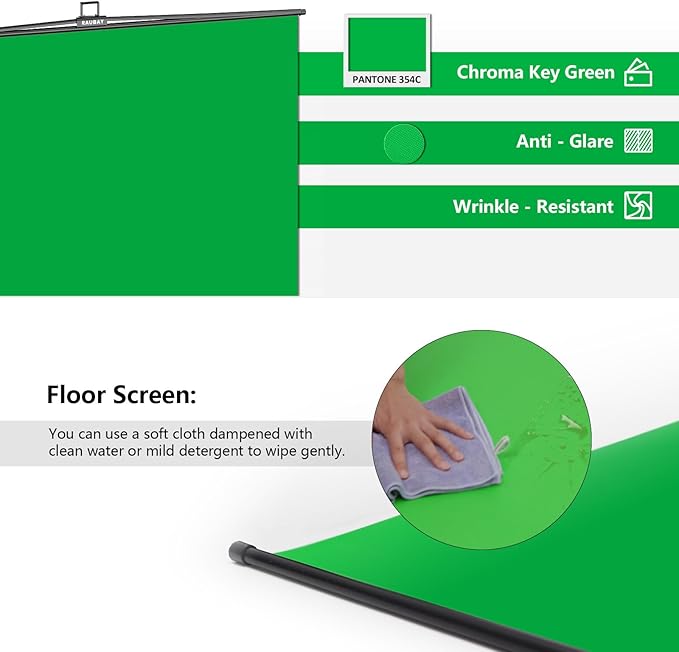 RAUBAY Collapsible Green Screen - FloorFlex Backdrop with Floor Extension 7x7x7 ft - Portable Retractable Chroma Key Background with Stand for Video Conference, Streaming, Photo Studio CGS2100 - FX