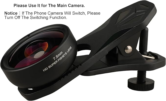 7.5MM Fisheye Lens with Wide Angle View,Good Resolution No Dark Corners Or Vignetting,for iPhone Samsung Google Android Smartphone, with Clip,Cell Phone Lens