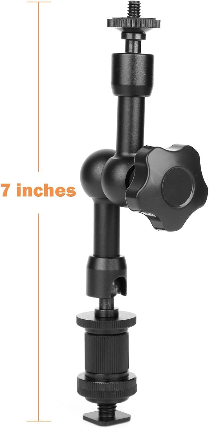 ChromLives 7'' Magic Arm, Articulating Magic Friction Arm Adjustable with Hot Shoe Mount 1/4'' Tripod Screw Compatible with DSLR Camera Rig/LCD/DV Monitor/LED Lights/Flash Light/Microphone