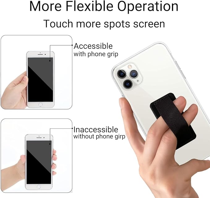 [2 Pack] Ultra Slim Phone Grip Strap for iPhone 15 14 13 Pro Max & Samsung, Soft Nylon Finger Holder, Wireless Charging Friendly, Anti-Drop - Black