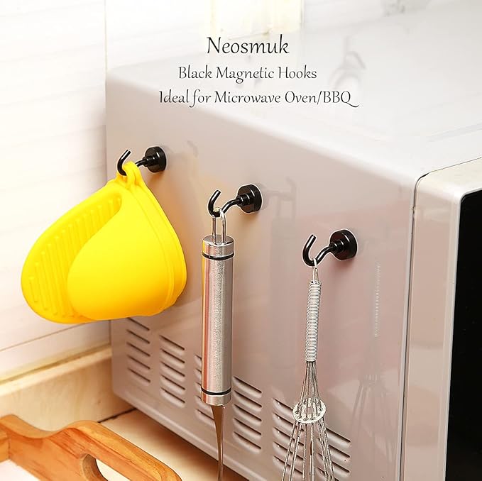 Neosmuk Magnetic Hooks, Cruise Ship Essentials, 30lb+ Heavy Duty Magnetic Hooks for Cruise Cabins, Refrigerator, Grill, Hanging, and Travel | Extra Strong Must-Haves Magnet Hook,Black,5 Pack