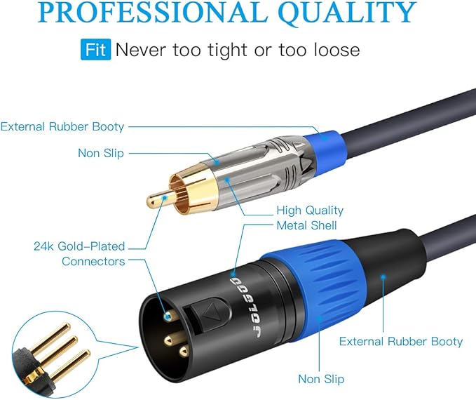 50 Feet RCA to XLR Cable, Dual RCA Male to Dual XLR Male, 4N OFC Wire, for Amplifier, Mixer, Microphone, AV Receiver, Hi Fi Stereo Audio System, Home Theater, Speaker, CD, DVD, Mixing Console