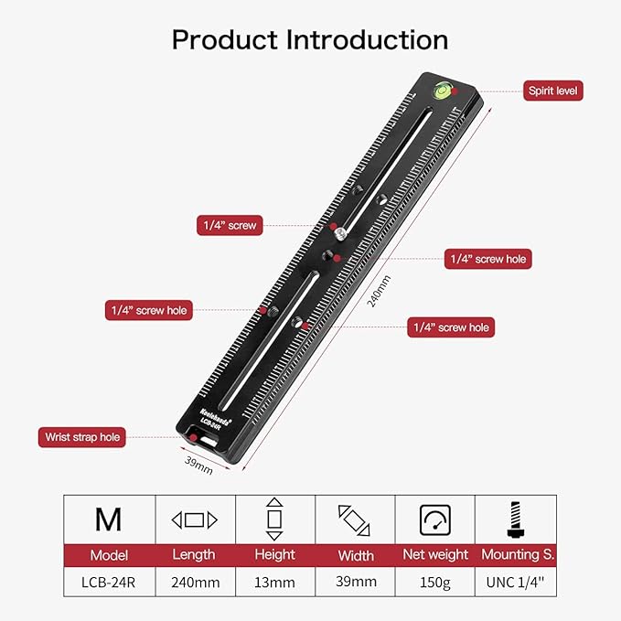 koolehaoda 240mm Quick Release Plate Rail Nodal Slide Dual Dovetail Plate with Bubble Level Compatible Arca-Swiss