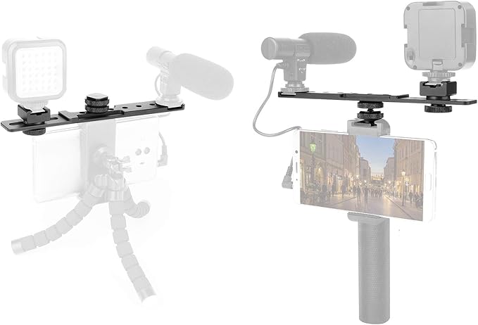 ChromLives 8'' Cold Shoe Extension Bar, Flash Straight Bracket, Camera Dual Mount Flash Bracket Compatible with Nikon Canon Sony Olympus DSLR Camera Camcorder DV
