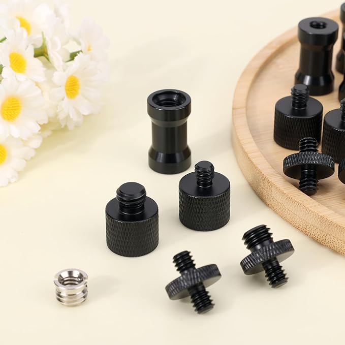 24pcs Mic Stand Adapter, 6 Types Sturdy Mic Thread Adapter 3/8 Female to 1/4 Male Adapters Camera Stand Adapter Mic Screw Adapter for Microphones Tripods Cameras Stands