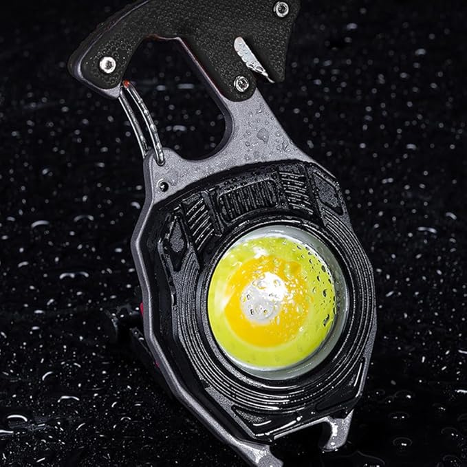 BY-J COB Keychain Work Light Keychain Flashlights 7 Light Modes 1600Lumen,COB Multi-Function Mini Work Light with Electric Lighter, Seat Belt Cutter, Screwdriver, Whistle